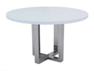 VOLREU.CC19 - Mesa de reunión redonda direccional de melamina y cristal con estructura metálica